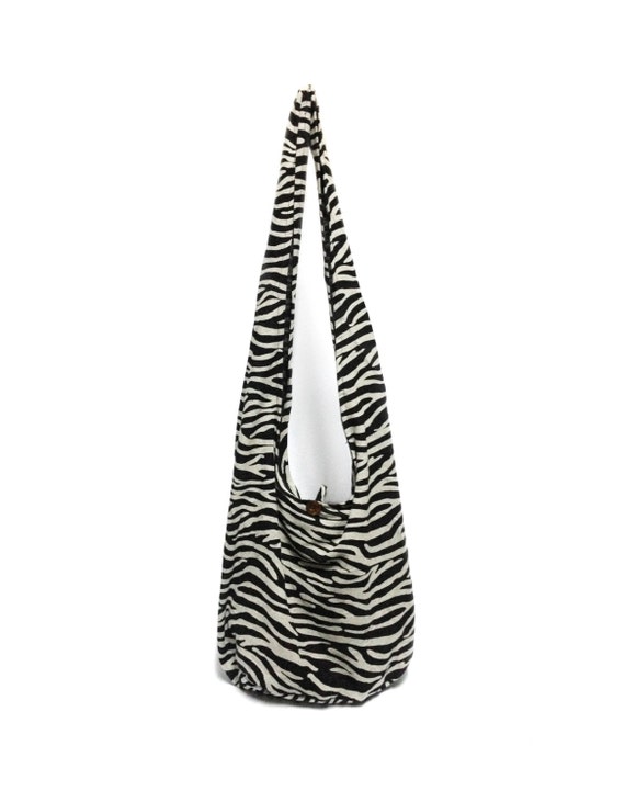 Zebra Print Sling Shoulder Bag Cross Body Bag Cotton Hippie