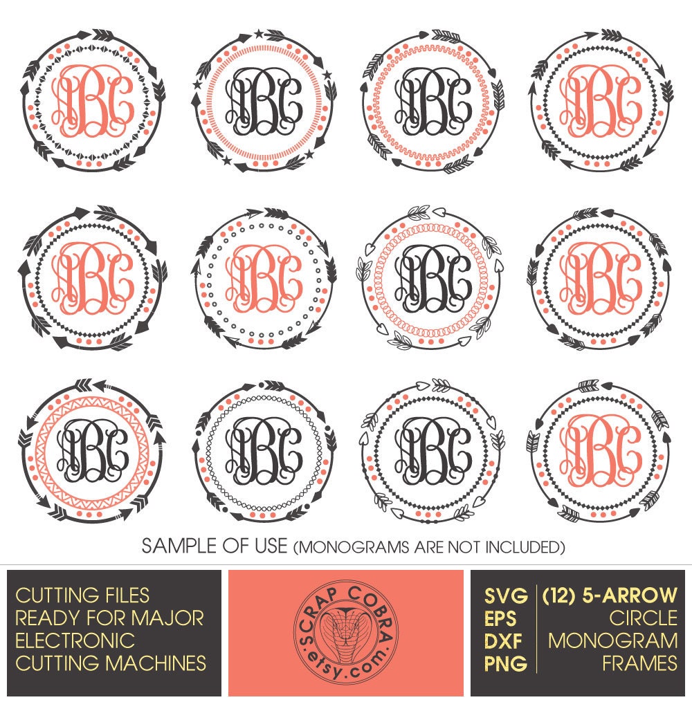 Download 12 Tribal 5-Arrow Circle Monogram Frames SVG eps by ScrapCobra