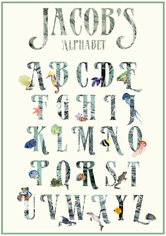 customised name childrens nature alphabet print by