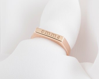 30% OFF -- Custom Name Ring - Latitude Longitude Ring - Minimalist Ring - Stackable Bar Ring - Stackable Name Ring - Personalized Gift