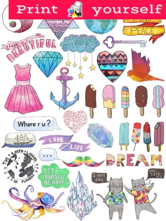 set 40 mockup printable tumblr stickers stickers set of