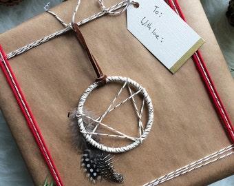 Mini Dreamcatcher Ornament - Boho Christmas Ornament - Bohemian Holiday Gift Topper - Modern Rustic Dream Catcher - Modern Cabin Decor