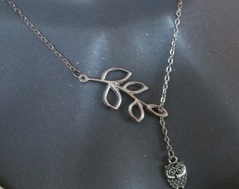 Links necklace with leave OWL pendant CK106