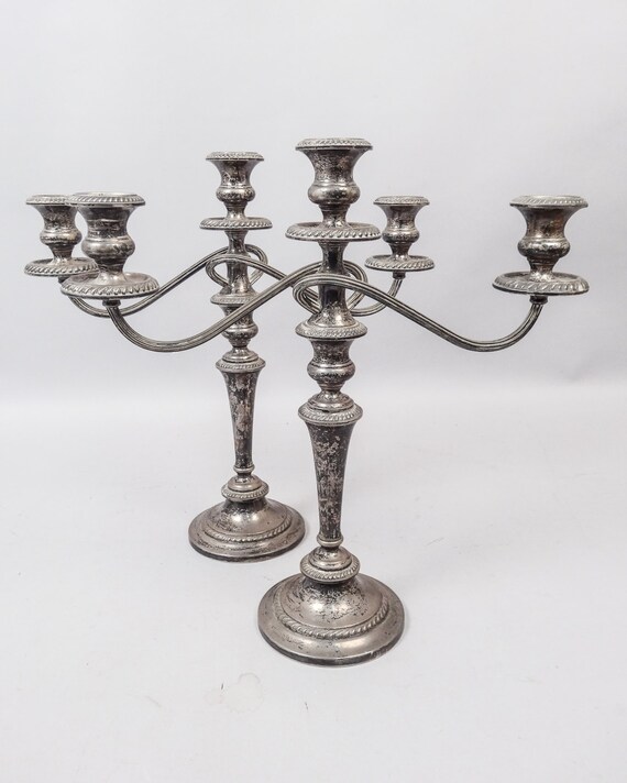 Sterling Silver Candelabra Centerpiece Pair Gorham 3 Arm