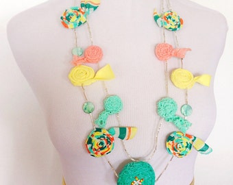 Unique necklace for women colorful necklace by PriFabricsAndBeads