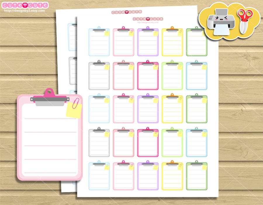 pastel clipboard planner stickers print and cut cute