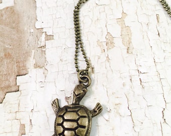 Turtle necklace, Bronze turtle necklace, sea turtle necklace, For her, charm necklace, Trendy Jewelry