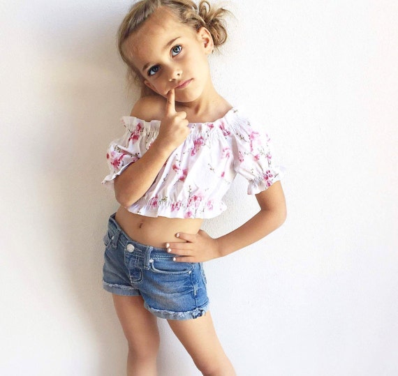Pink Floral Ruffle Crop Top Baby Crop Top Toddler by TheLuckyLily