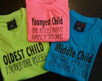 Oldest, middle, youngest child shirt set - 3 shirts