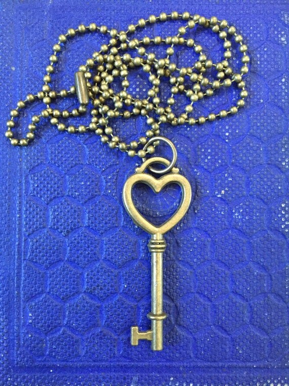 Key Necklace Vintage Style Brass Key Necklace Heart by Speckadoos