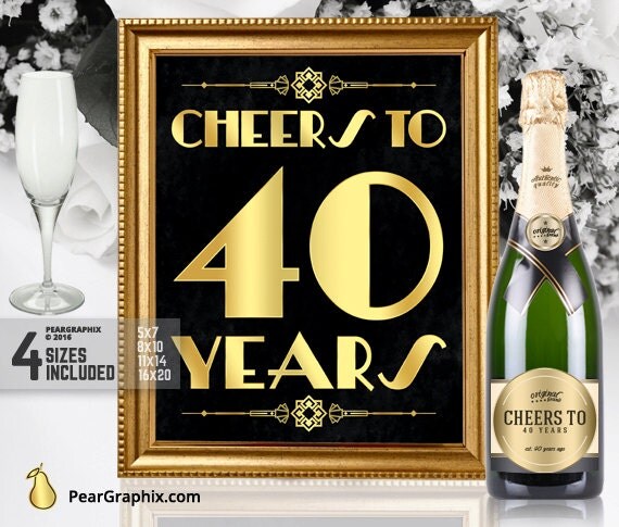 Cheers To 40 Years Printable Sign 40th Birthday Party Decor