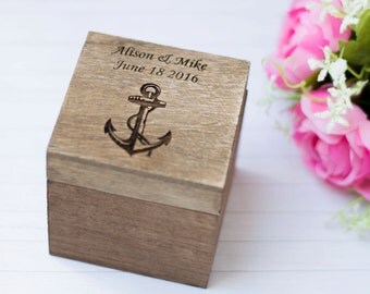 Beach Wedding Ring box Anchor Ring Holder Personalized Ring Bearer Nautical wedding Decoration Seashells Wedding