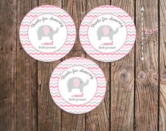 Pink and Gray Elephant Thanks for Showering a Sweet Little Peanut Digital Favor Tags for Baby Shower Pink and Grey Elephant Theme Favor Tags