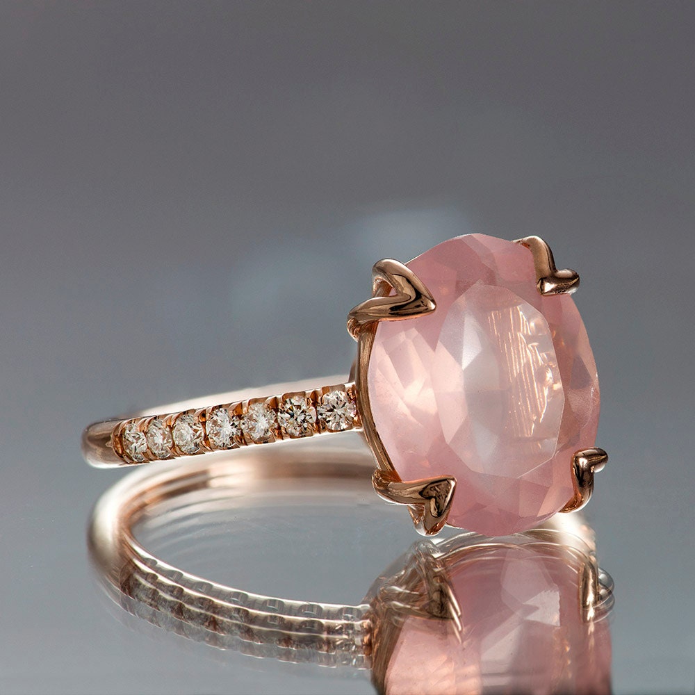 Rose Quartz Ring Oval Engagement Ring 3 75 By Vividgemsonetsy