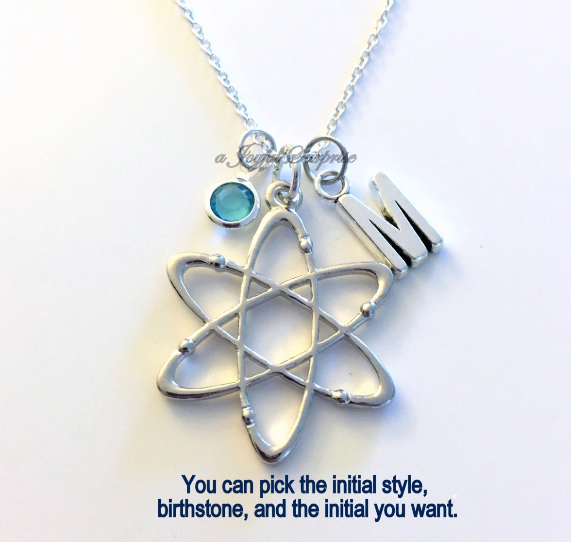 Science Jewelry Atom Necklace Gift for Scientist Initial