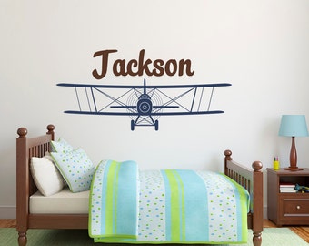 Airplane Wall Decal- Boys Name Wall Decals- Airplane Name Wall Decal- Boys Nursery Wall Decals- Airplane Nursery Kids Boys Room Decor 007