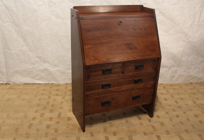 Solid Oak Dropdown Secretary Desk with drawers and storage Haute Juice