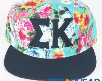 Sigma Kappa Floral Hat, Sorority Floral Hat, Snap back Hat, Sigma Kappa Letters, Embroidered Hat, Recruitment Gift, Big and Little Gift