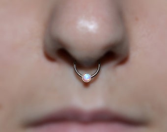 White Opal SEPTUM CUFF / faux septum ring, fake septum ring, fake piercing, tragus cuff gold, fake nose ring 18g