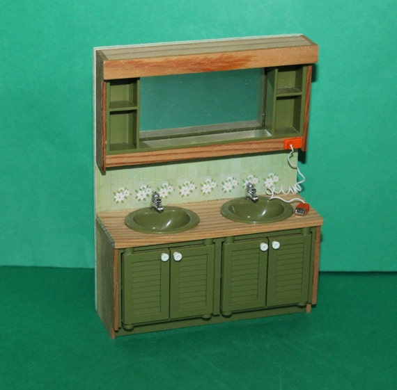Vintage Dolls House Lundby Avocado Bathroom Sink Vanity Unit
