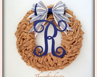 Monogrammed Wreath-Personalized Wreath-Housewarming Wreath-Winter Wreath-Front Door Wreaths-Holiday Wreath-Rustic Home Decor-Rustic Wreath