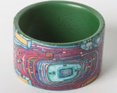 Decoupage wooden bracelet, Hundertwasser pattern