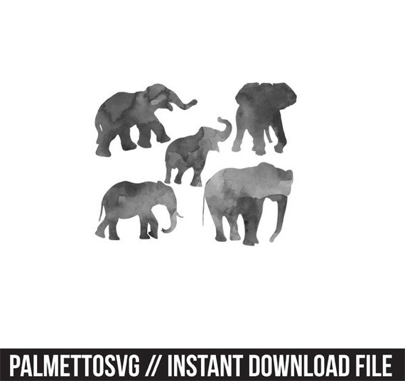 elephant black watercolor clip art svg dxf file by palmettosvg