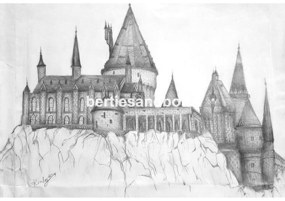 Items similar to PDF Download Hogwarts Castle Landscape Wall Art Pencil ...