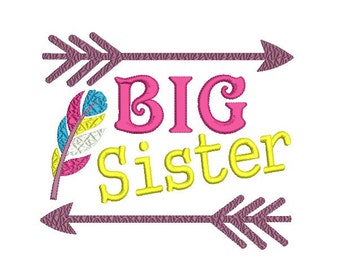 Big sister embroidery design , Big sis embroidery design , Big sister shirt design , Feather embroidery design , Arrow embroidery design