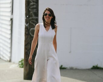 SALE Laura Culotte Jumpsuit- Jumpsuit with structured bodice and wide leg pants (White, Black, Navy) FINAL SALE
