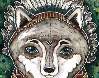Wolf Watercolor Painting Wolf Art Print Wolf Nursery Decor Boho Print Animal Southwestern Print Art Tribal Wall Print Tribal Animal Print