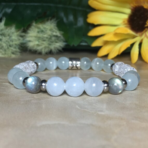 Pisces Zodiac Gemstone Bracelet Genuine Aquamarine by SymbolicGems