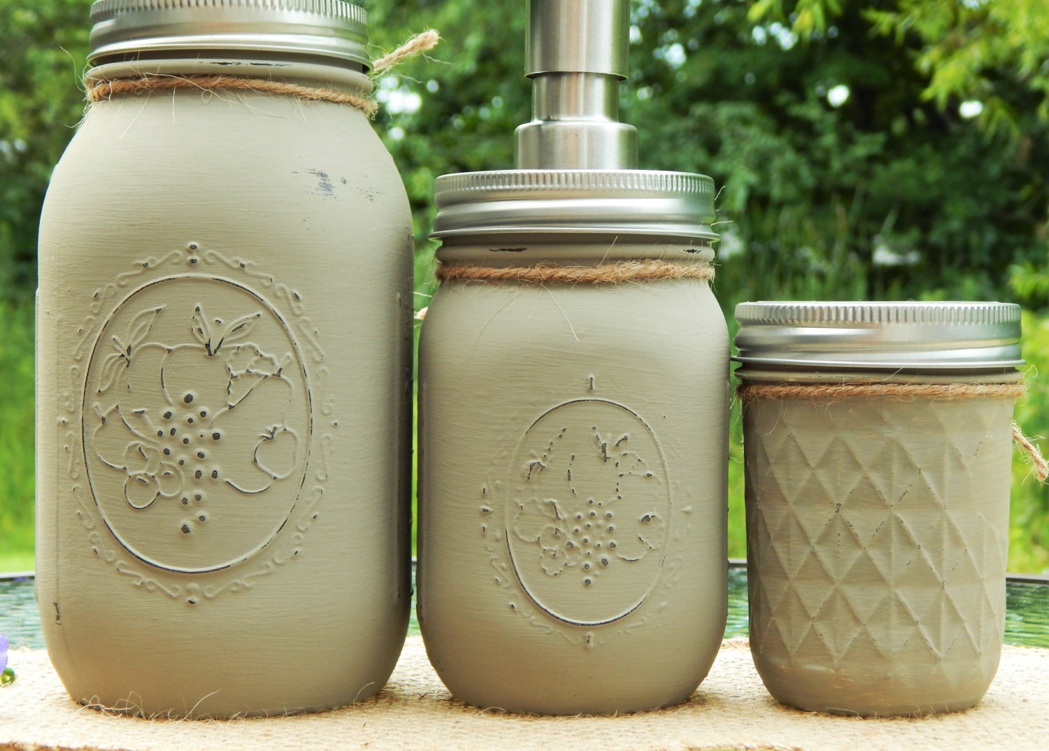 Mason Jar bathroom set mason jar decor gray by GlitterChicCo