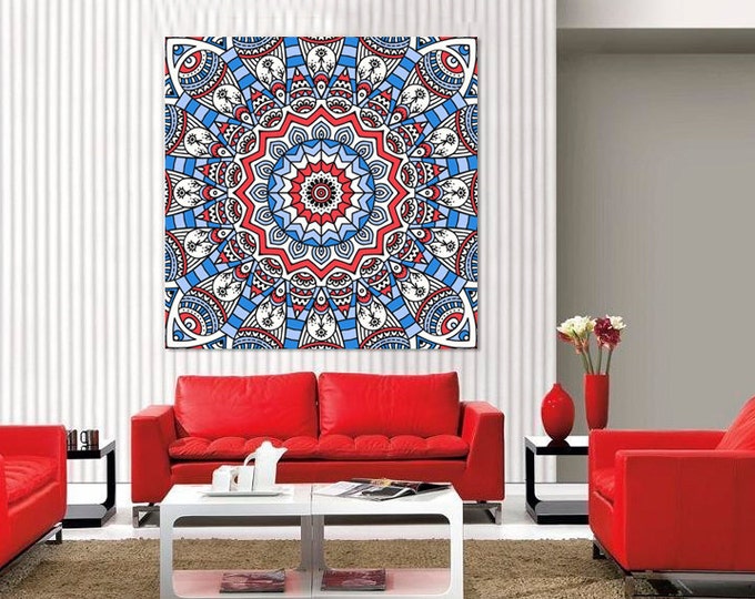 Blossom mandala wall art canvas / mandala print canvas/ Bohemian Living Room / Wall Decal Mandala / Reverse Mandala
