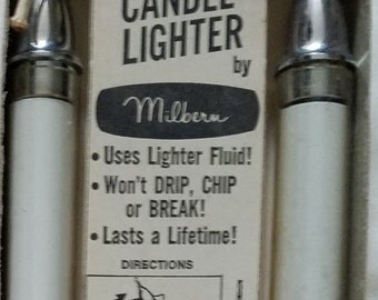Vintage Milbern 12" Taper Candle Lighters 1400 White with Box Set of 2 Uses Lighter Fluid