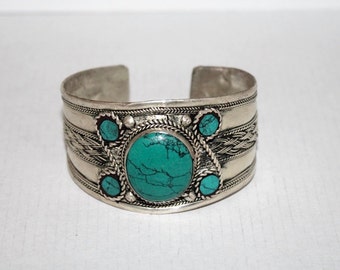 Turquoise Bracelet, Boho bracelet, Silver Bracelet, Tribal Bracelet, Gypsy bracelet, Turquoise jewelry, Navajo Bracelet, Tibetan bracelet
