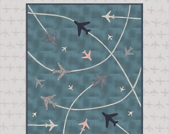 Airshow Quilt Kit - Create your own air display with Janet Clare’s aviation themed ‘Flight’ Moda fabric and fusible laser cut aeroplanes!