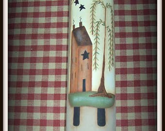 Primitive Sheep Saltbox House Willow Tree Wood Rolling Pin Kitchen Home Decor