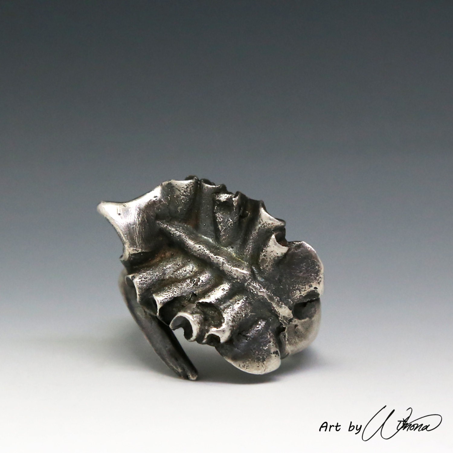 Silver leaf ring cast leaf ring nature ring decay ring