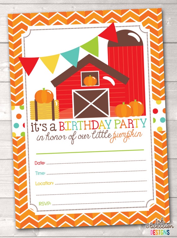 Pumpkin Party Printable Birthday Party Invitations Fill in the