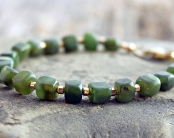 nephrite jade bracelet, Canadian nephrite jade & gold-filled nugget bracelet, 35th anniversary, made to order, bespoke custom size