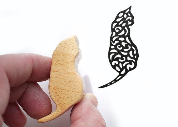Harlequin Cat Stamp from Wood and Rubber