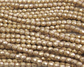 4mm Faceted Matte Metallic Gold Firepolish Glass Beads - Qty 50 (DW19)