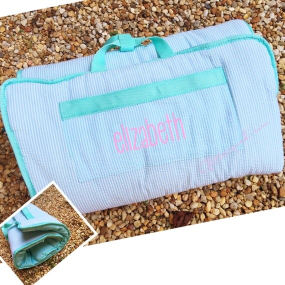 Teal Gingham Daycare Roll Up Nap Mat / Preschool roll up Nap