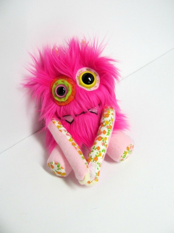 Hot Pink Monster Plush Miniature Monster Plush Handmade