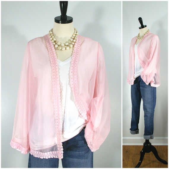 Sheer Pink Jacket Pink Chiffon Lingerie Jacket by Flourisheshome