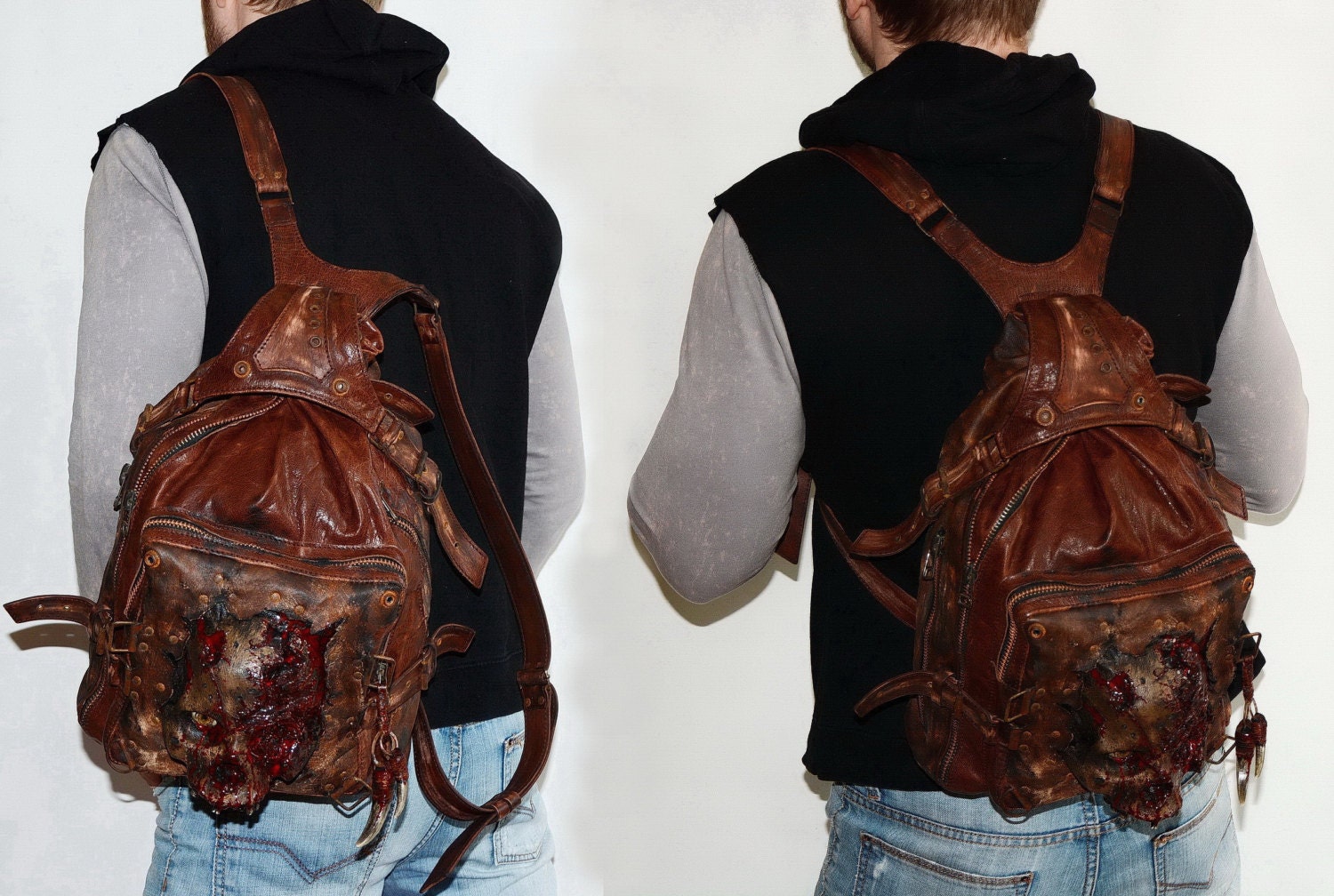 Leather backpack Zombie backpack Human flesh Walking