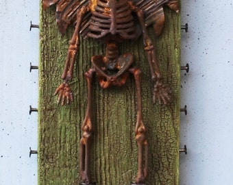 Assemblage Art Found Object Shrine Skeleton Halloween "On Target"