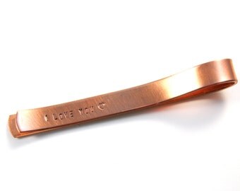 Copper Tie Bar Clip - Hidden Message - Personalized for Dad Grandfather Groom or Groomsmen - Tie Tac Tie Tack - Custom Copper Tie Bar