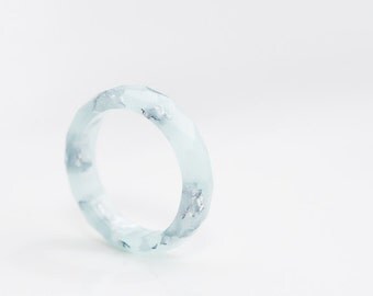 Pastel Mint Resin Ring Silver Flakes Small Faceted Ring OOAK pastel mint minimalist jewelry minimal chic